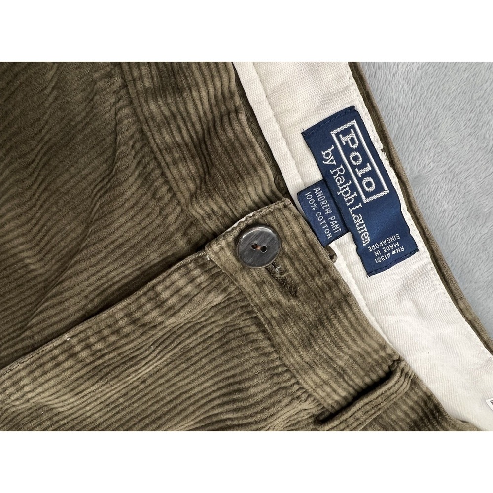 Polo Ralph Lauren Corduroy Andrew Pants Mens 38x30 Brown Pleated Slacks VTG 90s - Picture 3 of 9